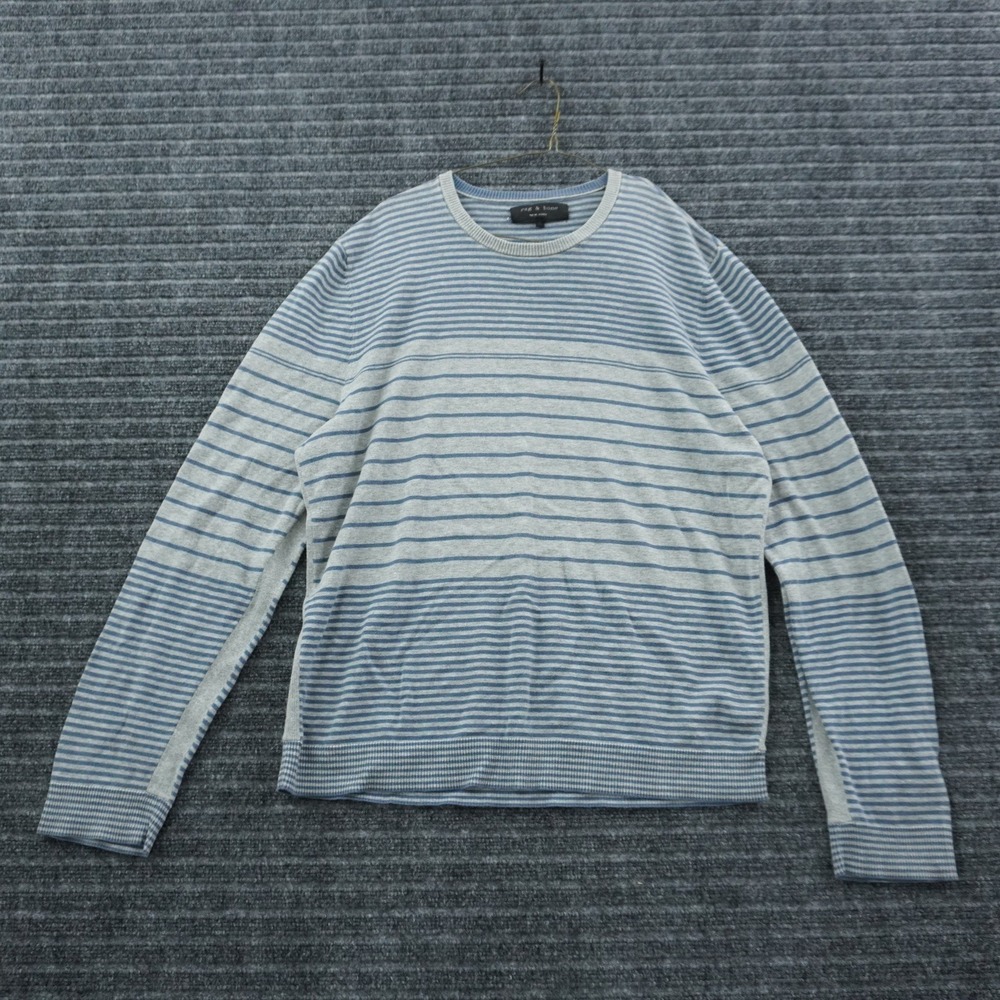 Rag & Bone Cotton Crewneck Sweater Mens XL Grey Blue Striped Lightweight Knit